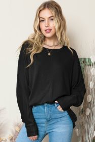 Black Basic Solid Color Casual Seam Long Sleeve Top (size: (US 18-20)2XL)