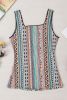 Green Geometric Printed Square Neck Tank Top