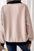 Oatmeal Checked Texture Patchwork Edge Button Collared Sweatshirt