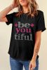 Black Rhinestone be you tiful Graphic Crewneck T Shirt