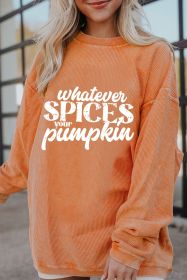 Orange Crinkle Rib Whatever Spices Your Pumpkin Graphic Sweatshirt (size: (US 18-20)2XL)