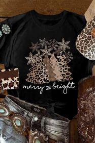 Black Leopard Christmas Tree Crew Neck Graphic T Shirt (size: (US 18-20)2XL)