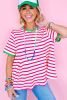 Rose Stripe Contrast Trim Crew Neck Knit Tee