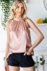 Pink Leopard Tie Neck Casual Sleeveless Shirt