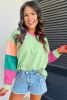 Green Color Block Sleeve Loose Fit Top