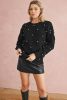 Black Pearl Embellished Rhombus Pattern Sweater