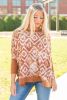 Geometric Print Ribbed Contrast Long Sleeve Top