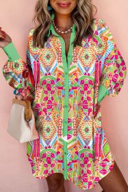 Orange Geometric Print Cuffed Shift Shirt Dress (size: (US 12-14)L)