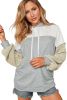 Grey Color Block Exposed Seam Pullover Hoodie for Women