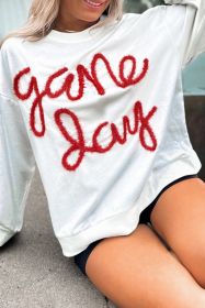 White Plus Size Game Day Tinsel Rugby Football Season Sweatshirt (size: (US 14W-16W)1X)