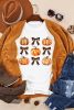 White Halloween Pumpkin Bow Knot Graphic Crew Neck Tee