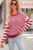 Red Stripe Twisted Knitted Drop Shoulder Sweater