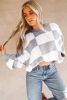 Gray Checkered Bishop Sleeve Pullover Sweater