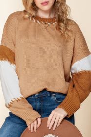 Flaxen Colorblock Drop Sleeve Knit Pullover Sweater (size: (US 12-14)L)
