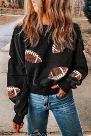 Black Sequined Rugby Graphic Open Back Sweatshirt (size: (US 18-20)2XL)