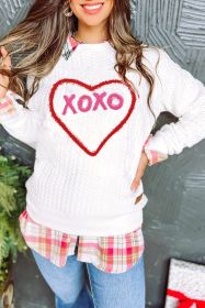 White Valentine Heart XOXO Graphic Quilted Sweatshirt (size: (US 12-14)L)