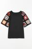 Black Floral Hollowed Crochet Sleeve Boho T Shirt