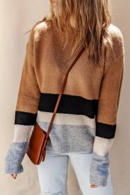 Brown Casual Striped Colorblock Ribbed Knit Sweater (size: (US 12-14)L)