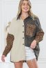 Gray Color Block Leopard Patchwork Casual Corduroy Shacket