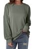Medium Grey Eyelet Embroidered Sleeve Patchwork Ribbed Sweatshirt