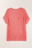 Fresh Salmon Short Sleeve Patched Pocket Split Baggy Knit Top