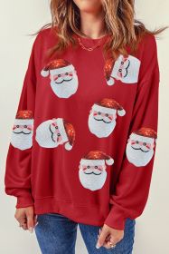 Red Sequins Santa Claus Graphic Christmas Sweatshirt (size: (US 18-20)2XL)