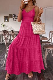 Rose Red Bow Tie Sleeveless V Neck Maxi Dress (size: (US 20-22)2XL)