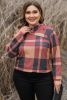 Mineral Red Plus Size Plaid Print Button Decor Asymmetric Neck Top