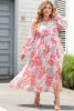 Multicolor Tropical Plant Print Knotted High Waist Plus Size Maxi Dress