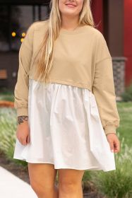 Apricot Color Block Patchwork Plus Size Mini Dress (size: (US 14W-16W)1X)