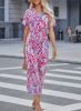 Abstract Print Wrap V Neck Flutter Sleeve Mid Length Summer Dress