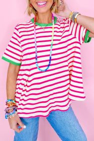Rose Stripe Contrast Trim Crew Neck Knit Tee (size: (US 12-14)L)