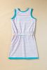 Pink Stripe Contrast Trim Pocket Drawstring Tank Dress