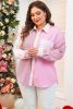 Pink Striped Patchwork Pocket Plus Size Shirt