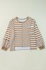 Khaki Striped Checkered Patchwork Ribbed Plus Size Top