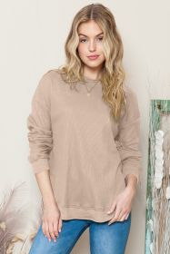 Apricot Crew Neck Ribbed Trim Waffle Knit Long Sleeve Top (size: (US 18-20)2XL)