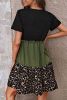 Jungle Green Leopard Print Colorblock Frill Trim T Shirt Dress