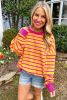 Orange Stripe Round Neck Drop Shoulder Loose Sweater
