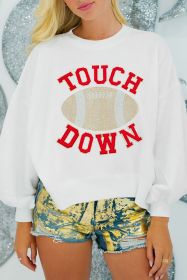 White TOUCH DOWN Rugby Graphic Pullover Sweatshirt (size: (US 12-14)L)