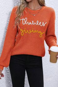 Gold Flame Thanksgiving Letter Graphic Crew Neck Sweater (size: (US 12-14)L)
