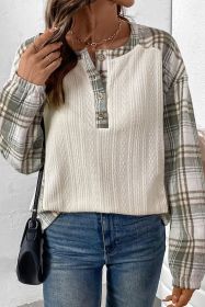 Apricot Checkered Patchwork Textured Pullover Top (size: (US 12-14)L)