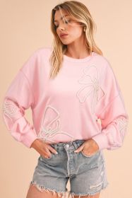 Light Pink Flower Pattern Drop Shoulder Loose Sweatshirt (size: (US 12-14)L)