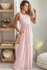 Pink Sleeveless Floor Length Leopard Print Dress with Pockets