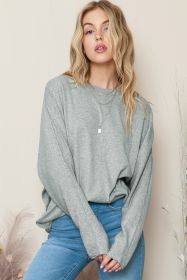 Grey Plain Solid Color Casual Seam Long Sleeve Top (size: (US 18-20)2XL)