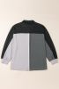 Gray Colorblock Patchwork Ribbed Oversized Henley Sweatshirt