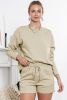 Apricot Textured Long Sleeve Top & Drawstring Shorts Set