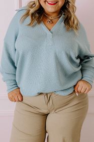 Beau Blue Textured Turn-down V Neck Drop Shoulder Plus Size Top (size: (US 14W-16W)1X)