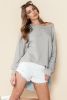 Grey Crinkled Patchwork Raw Hem Oversized Top