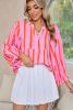 Orange Stripe Crinkle Ruffle Sleeve Loose Top