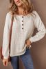 Oatmeal Waffle Knit Raglan Sleeve Loose Henley Top